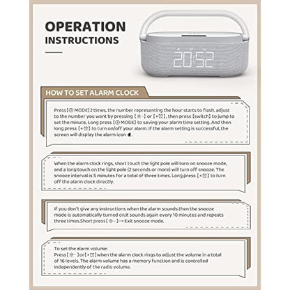 COLSUR Bluetooth Speaker with Radio, 15W Fast Wireless Charger, FM Radio, Bedside Night Light for Heavy Sleepers, Snooze, Dimmable LED Display, 2500mAh Battery USB Charging Port