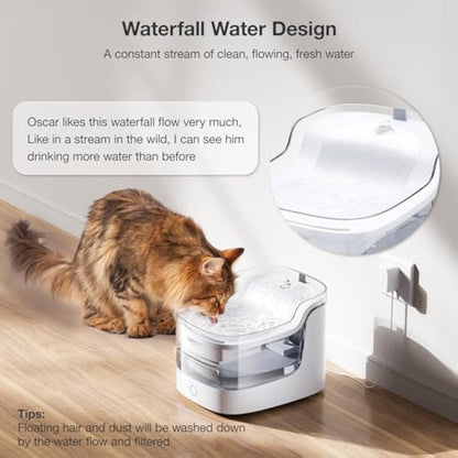 PETGUGU Smart Cat Water Fountain APP Monitor Water Intake 2L Capacity Cat Fountain Dog Water Fountain Dispenser Pet Fountain for Drinking(2.4G WiFi PF1)