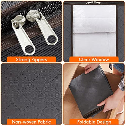 Lifewit 95L Clothes Storage Bags Large Storage Box With Lid Packing Boxes for Moving House With Reinforced Handle Thick Fabric Clear Window for Clothes Duvet Blankets Bedding, 8 Pack, Grey