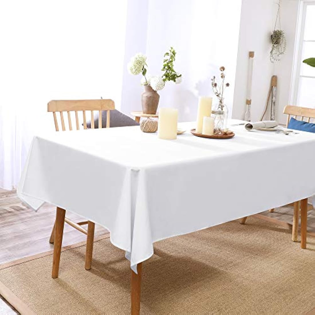 Deconovo Christmas Decorations Oxford Decorative Water Resistant Rectangle Tablecloth for Kitchen 132x178cm(52x70in) White