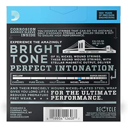 D'Addario XL Nickel Electric Guitar Strings - EXL110-3D - Perfect Intonation, Consistent Feel, Reliable Durability - For 6 String Guitars - 10-46 Regular Light, 3-Pack, Packaging May Vary