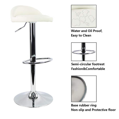 KKTONER PU Leather Round Bar Stool with Back Rest Height Adjustable Swivel Pub Chair Home Kitchen Bar stools Backless Stool with Footrest (White)