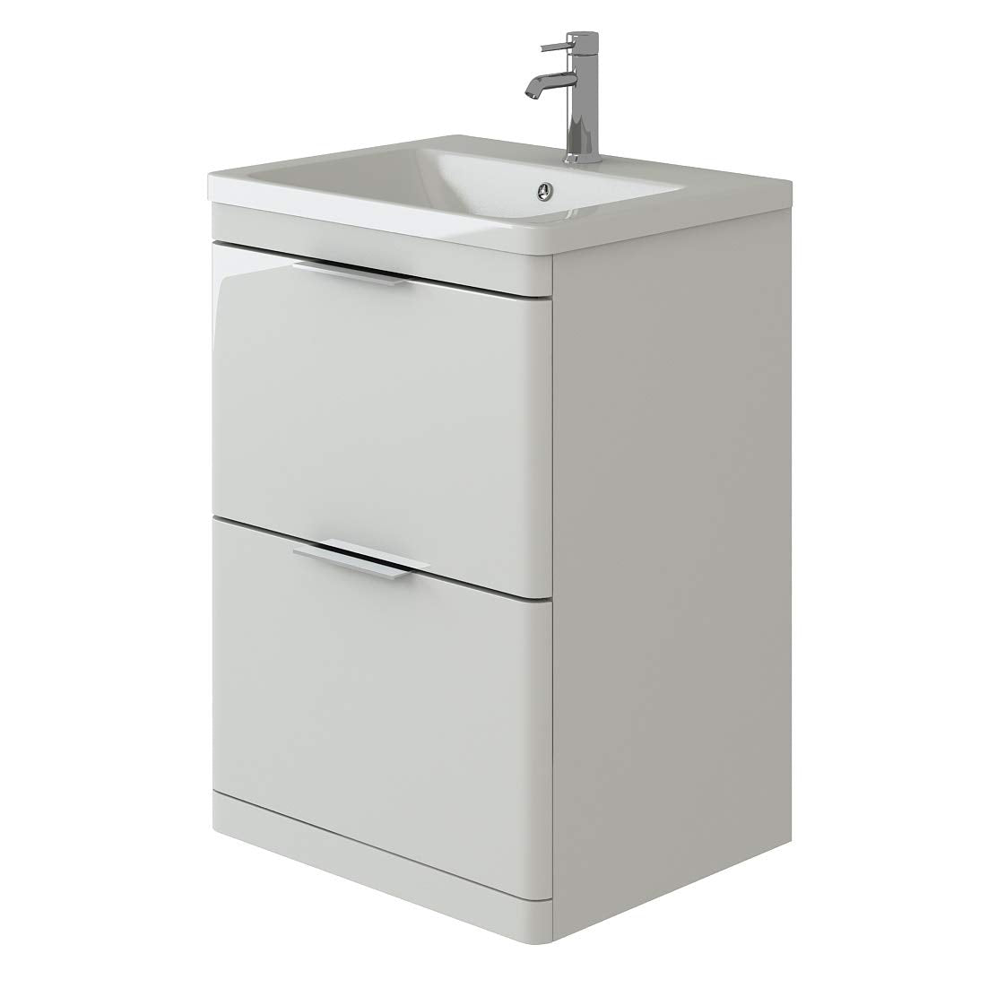 VeeBath COM600 Maye High Gloss White Waterproof VanityBasin Cabinet Furniture Unit with 2 Box Drawers & Ceramic Basin-600mm