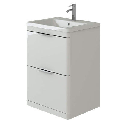 VeeBath COM600 Maye High Gloss White Waterproof VanityBasin Cabinet Furniture Unit with 2 Box Drawers & Ceramic Basin-600mm