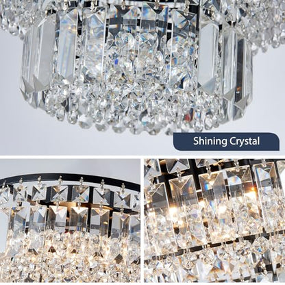 BESTIER Modern Black Crystal Flush Mount Chandelier Lighting LED Ceiling Light Fixture Lamp for Dining Room Bathroom Bedroom Livingroom 4 G9 Bulbs