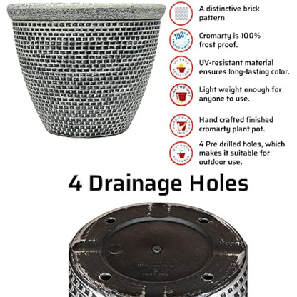 SG Traders Plastic Round Cromarty Plant Pot Flower Pot Planter Garden Decoration Antique Silver 25cm Planter, Outdoor Flower Pots Outside Garden Planters Outdoor With Drainage Holes (Pack of 2)