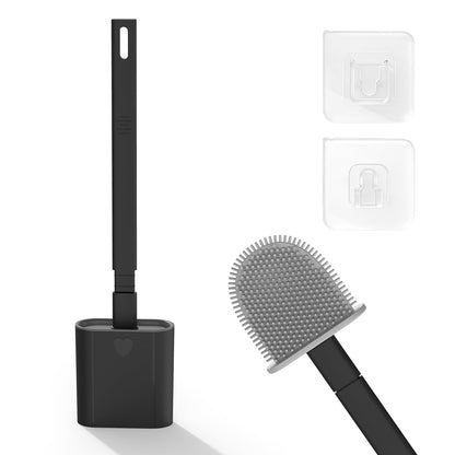 Toilet Brush, 1 Pack Bathroom Silicone Toilet Brushes and Holder Sets with No-Slip Long Plastic Handle and Soft Flexible Bristles