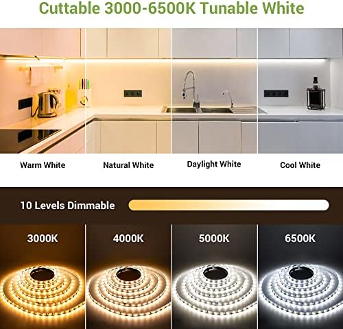NOVOSTELLA 12M LED White Strip Lights, Dimmable 40ft 1344 LEDs, Tunable Warm White to Cool Daylight 3000K-6500K, with RF Remote Flexible LED Tape for Living Room Cabinet Bedroom Kitchen Ceiling, 24V