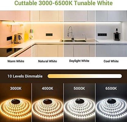 NOVOSTELLA 12M LED White Strip Lights, Dimmable 40ft 1344 LEDs, Tunable Warm White to Cool Daylight 3000K-6500K, with RF Remote Flexible LED Tape for Living Room Cabinet Bedroom Kitchen Ceiling, 24V