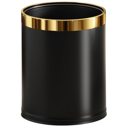 LEASYLIFE 10L/2.6GAL stainless steel trash bin,open top office wastebasket,small waste bin for office,bathroom,bedroom,hotel (black)