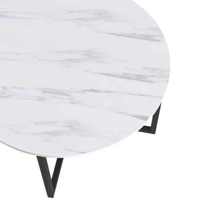 BOFENG Round Coffee Table Tea Table End Table Sofa Table for Living Room with Metal Legs,Black+White