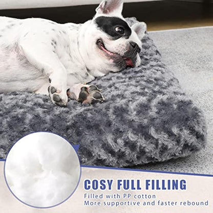 KSIIA Dog Bed Medium Washable, Calming Crate Mattress with Non Skid Bottom, Fluffy Anti Anxiety Dog Beds, Pet Pillow Cushion, Dark Grey, 76x52x7cm