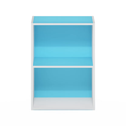 Furinno LUDER Book Shelf, 2-Tier Modern Bookshelf, Open Shelves Bookcase 9 x 16 x 21, for Living Room, Bedroom, Home Office, Light Blue/White