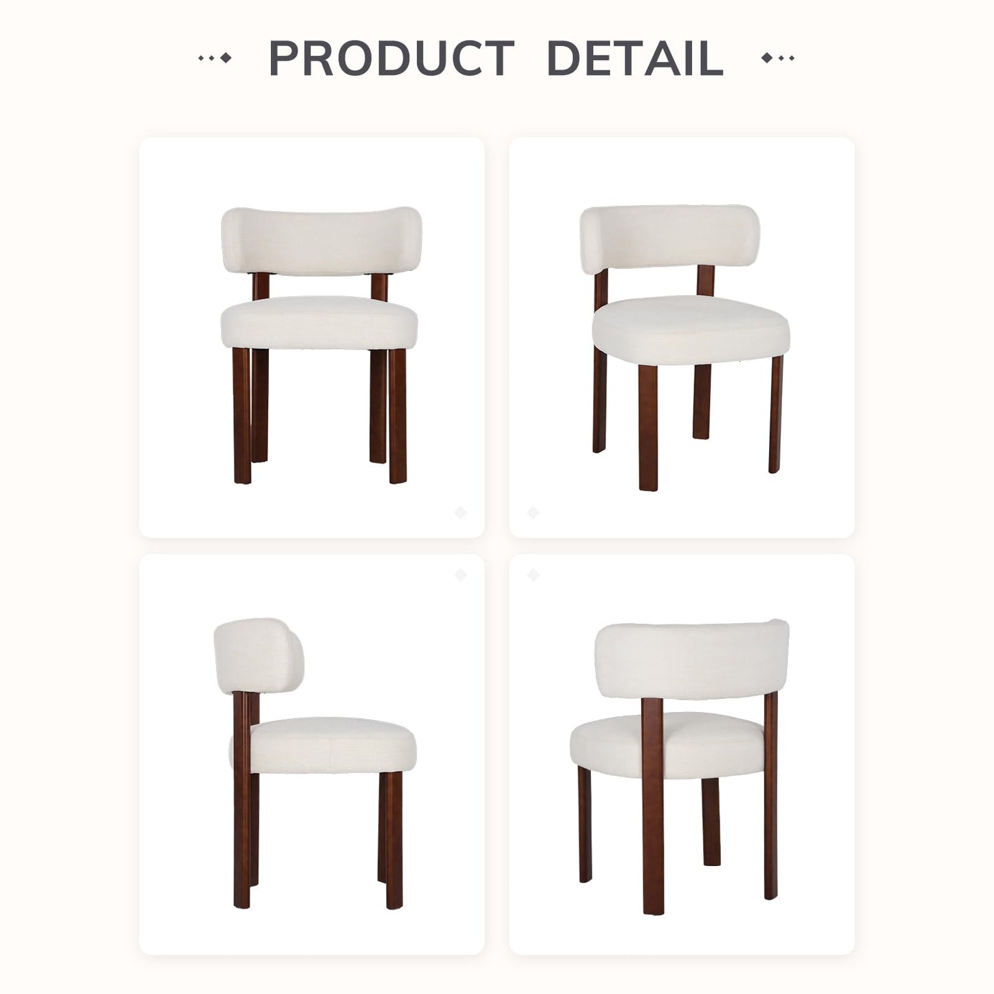 COLAMY Wooden Dining Chairs Set of 6, Fabric Chairs for Dining Room with Open Curved Backrest and Thick Seat Cushion