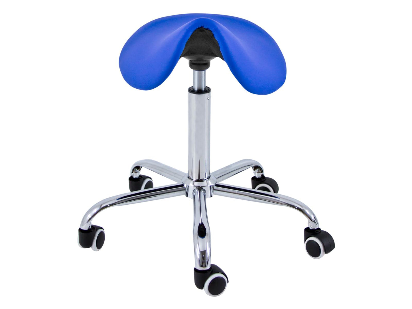 QUIRUMED Pony Stool 5 Wheels, Chrome Base, Black, Upholstered in Leatherette, Height Adjustable, Lightweight, Ergonomic Design, Rotary, Up to 150 kg