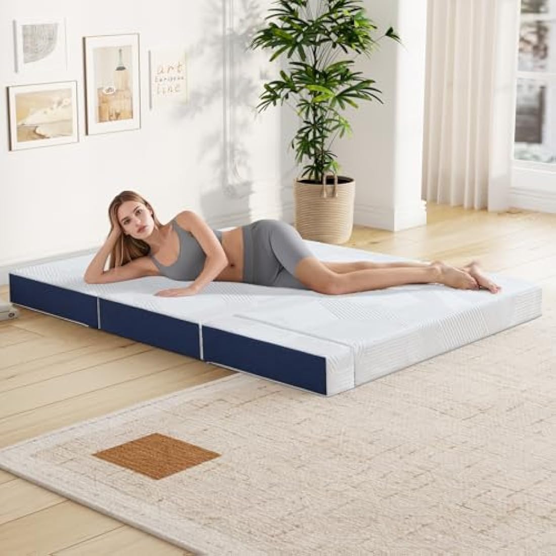 Hiimgo Folding Mattress, 15cm Single with Portable Pillow and Storage Bag, Memory Foam Mattress for Travel, Camping, Guest and Home(90x190x15cm)