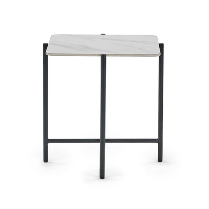 Julian Bowen Siena Square End Table, White Marble Effect - H55 x W50cm