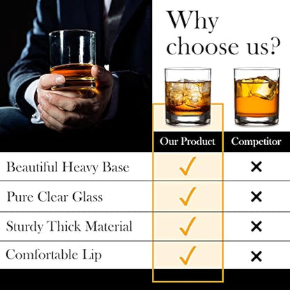 CRYSTALIA Luxury Whiskey Glasses Set of 6, 100% 305ml Heavy Base Tumbler Glasses, Old Fashioned, Bar Drinking Glasses for Whiskey and Irish Whisky