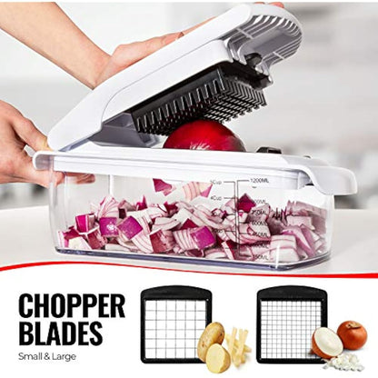 Vegetable Chopper Vegetable Cutter Mandoline Vegetable Slicer - Veggie Onion Salad Food Chopper Manual - Potato Chipper - Veg Chopper and Dicer - Kitchen Tools & Gadgets (7-in-1 Standard White)