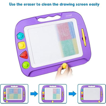 SGILE Large Magnetic Drawing Board - 4 Colors 42×33cm Doodle Pad with 4 Stamps for Toddlers, Learning Toy Gift Magnet Doodle Board Etch Sketch Toys for 36+ Month Kids Girls Boys, Purple