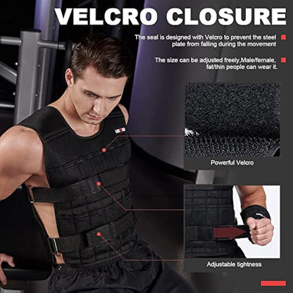 Adjustable Weighted Vest 44LB Workout Weight Vest Training Fitness Weighted Jacket for Man Woman (Included 96 Steel Plates Weights)