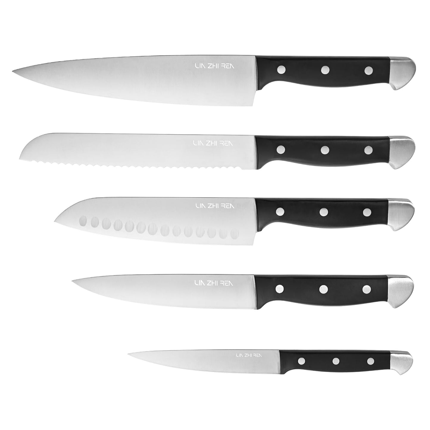 LIN ZHI REN Professional Kitchen Knife Set, 5-Piece Stainless Steel Knives, Sharp Blades and Ergonomic Handles, Dishwasher Safe
