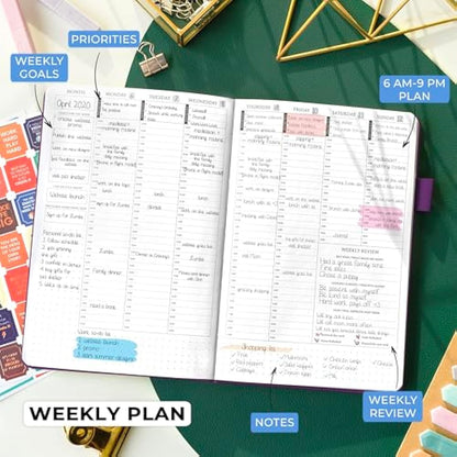 Legend Planner Hourly Schedule – Weekly & Daily Organizer with Time Slots. Appointment Book Journal for Work, Undated, A5 (Purple)