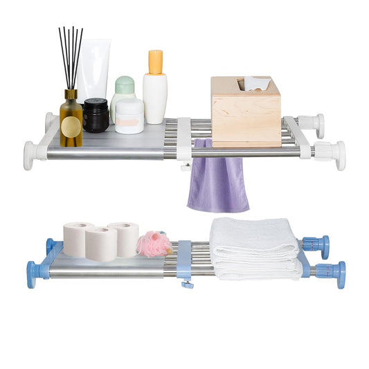 Hershii Closet Tension Shelf & Rod Expandable Metal Storage Rack Adjustable Organizer DIY Divider Separator for Cabinet Wardrobe Cupboard Kitchen