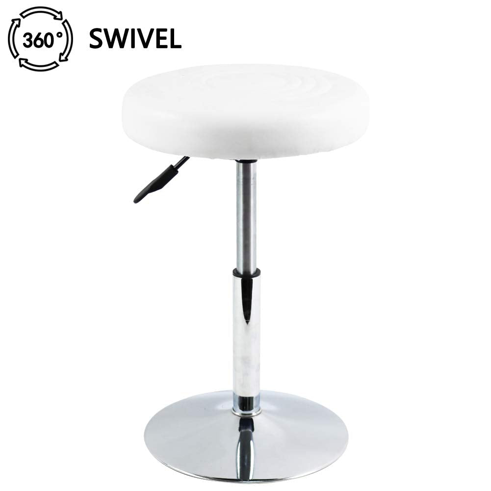 FURWOO PU Leather Short Round Cushion Spa Stool Height Adjustable Swivel Salon Stool for Home Kitchen Barber Shop Small(White)