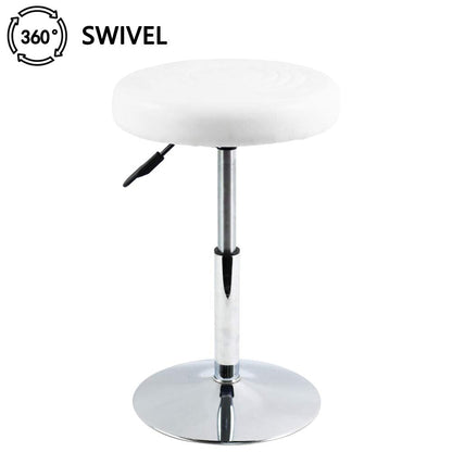 FURWOO PU Leather Short Round Cushion Spa Stool Height Adjustable Swivel Salon Stool for Home Kitchen Barber Shop Small(White)