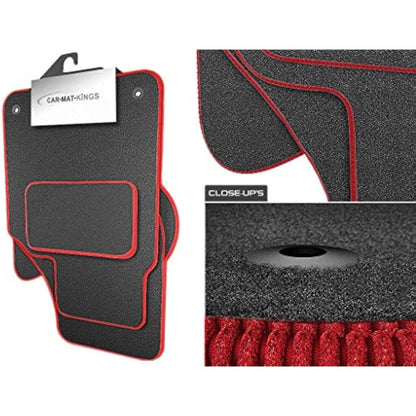 (Q308:CT65) 4 Piece Toyota (2014-2018) Aygo Vehicle Specific Car Mat Set Grey Carpet Red Trim