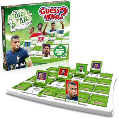 Winning Moves World Football Stars Guess Who? Board Game Green, Play with Messi, Neymar, Harry Kane, Salah, easy to set up, gift for ages 6 plus