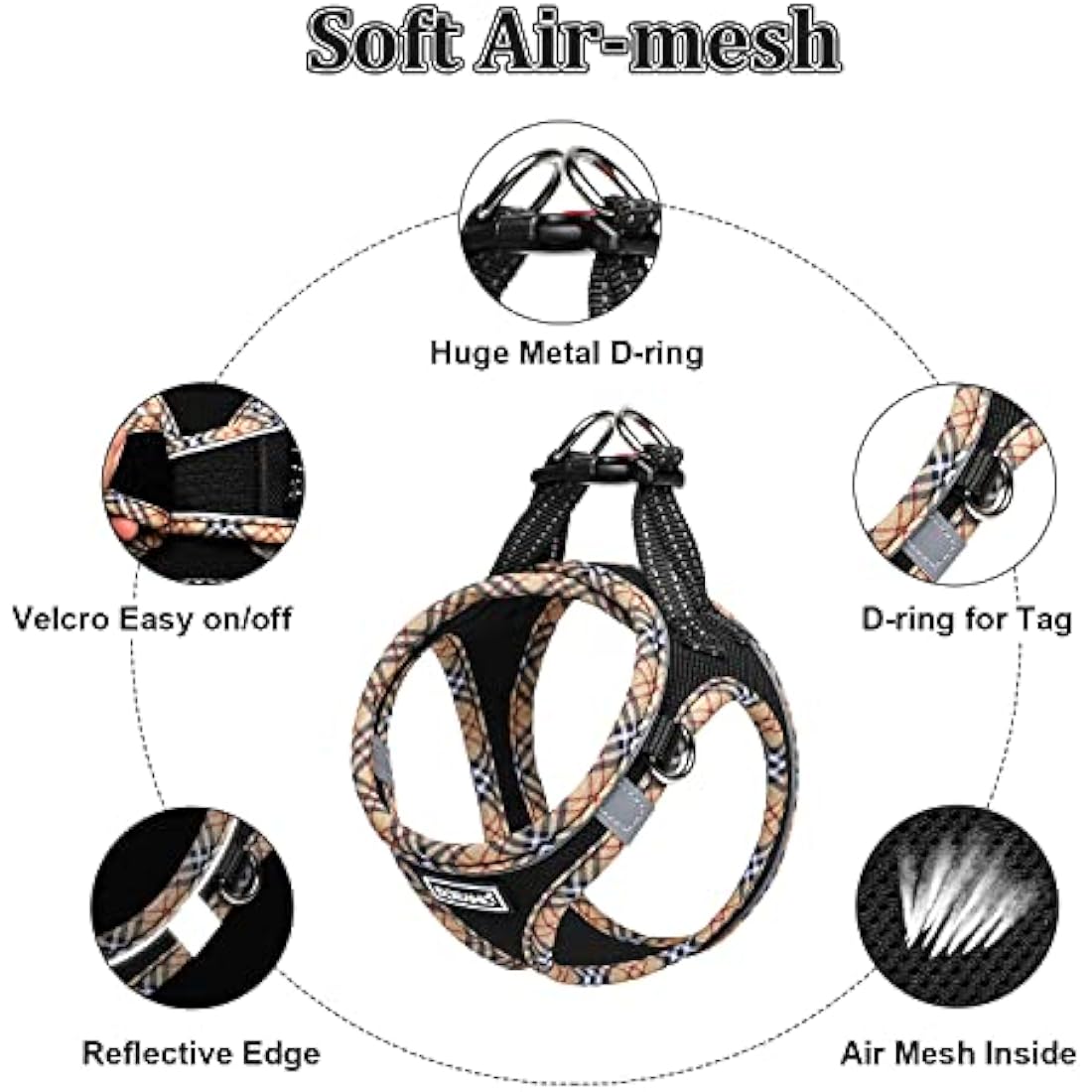 DORAMIO Step-in Dog Harness and Leash Set, Soft Mesh No-Chock Reflective Breathable Easy Walk Lightweight Vest Harnesses with Safety Buckle for Small Dogs, Cats, Puppies (Black Yellow, M)