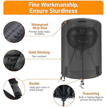 Raweao Kettle BBQ Cover 57cm for Weber, Waterproof Round Barbecue Cover 500D Oxford Weatherproof Compact BBQ Cover for Weber Spirit bbq(Φ71x68cm)