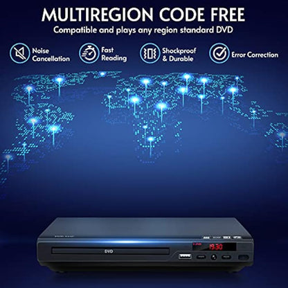 Full HD 1080p Upscaling DVD Player for TV with HDMI Output, for Home,Plays All Formats & Regions,USB Port,Multi-Formats DVDs/CDs Supported,Remote Control and AV/HDMI Cable Included…