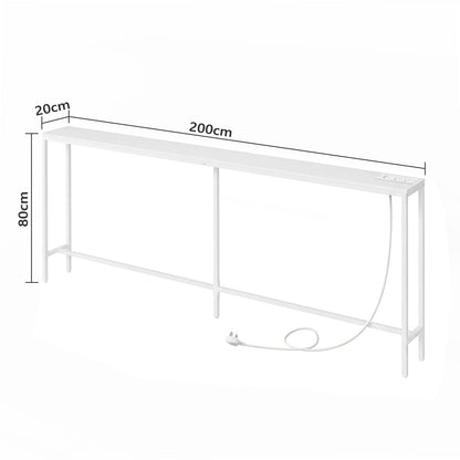 MAHANCRIS Console Table with Power Outlet, 200 cm Narrow Sofa Table, Industrial Entryway Table with USB Ports, Behind Couch for Entryway, Hallway