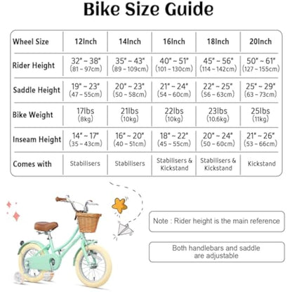 Glerc Little Molly 14 Inch Kids Retro Girls Bike for 2-13 Year Old with Wicker Basket & Stabilisers/Kickstand, Multiple Colors