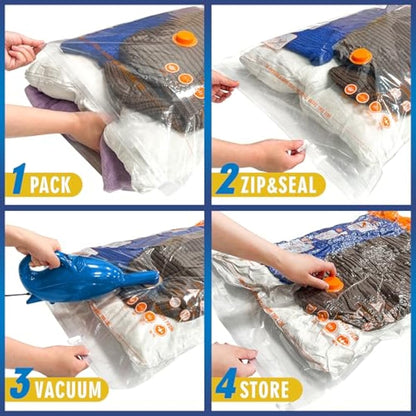 Storage Master Space Saver Bags for Travel and Home Reusable Vacuum Storage Bags Save 80% More Storage Space Work with Vacuum Cleaner (9 Combo, No Pump Included)