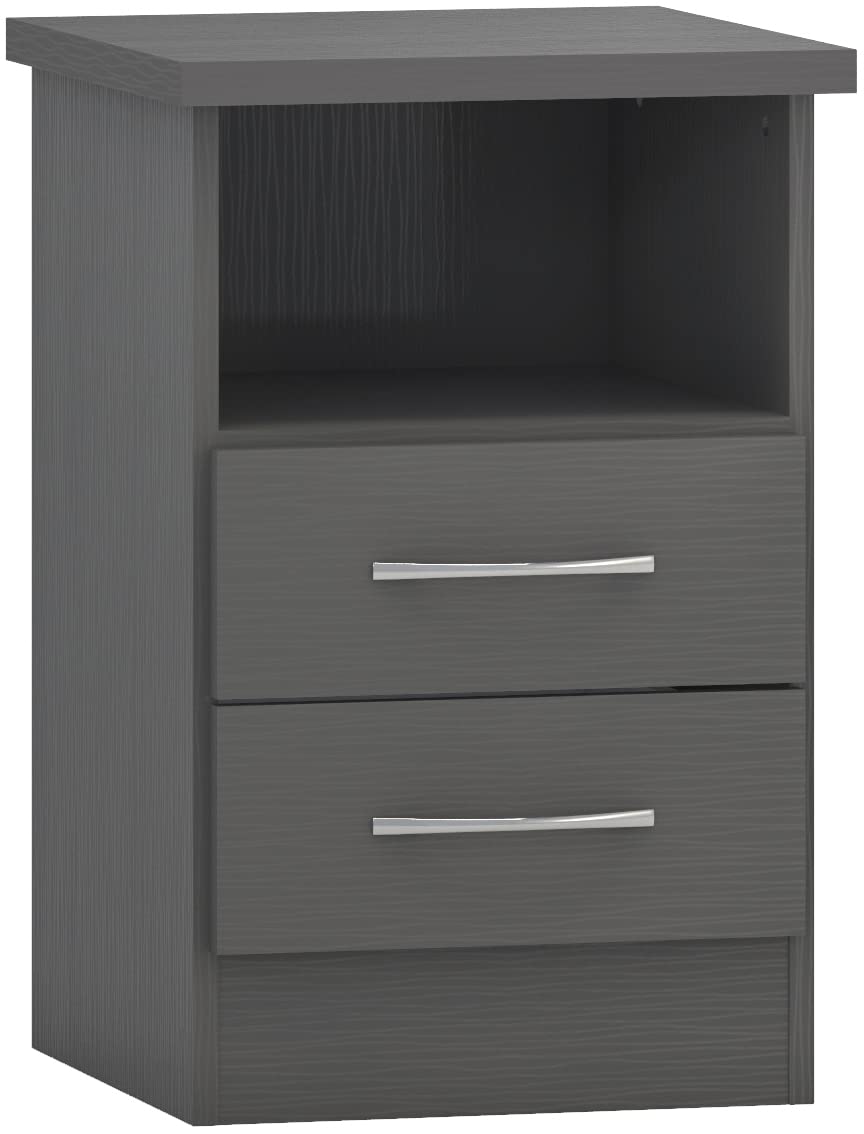 Seconique Nevada 2 Drawer Bedside in 3D Effect Grey