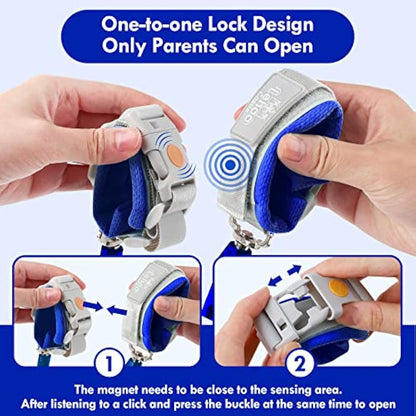 Lehoo Castle Baby Reins for Walking, 1.5M Toddler Reins for Kids with Induction Lock, Anti Lost Wrist Link Wrist Reins, Child Safety Harness for Autism Boys & Girls (Dark Blue)