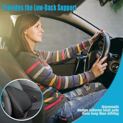 OLYDON Car Seat Cushion for Driving - Comfort Memory Foam for Car Driver Seat- Back Support & Pain Relief - Car Travel Accessories for Long Trips (Black)