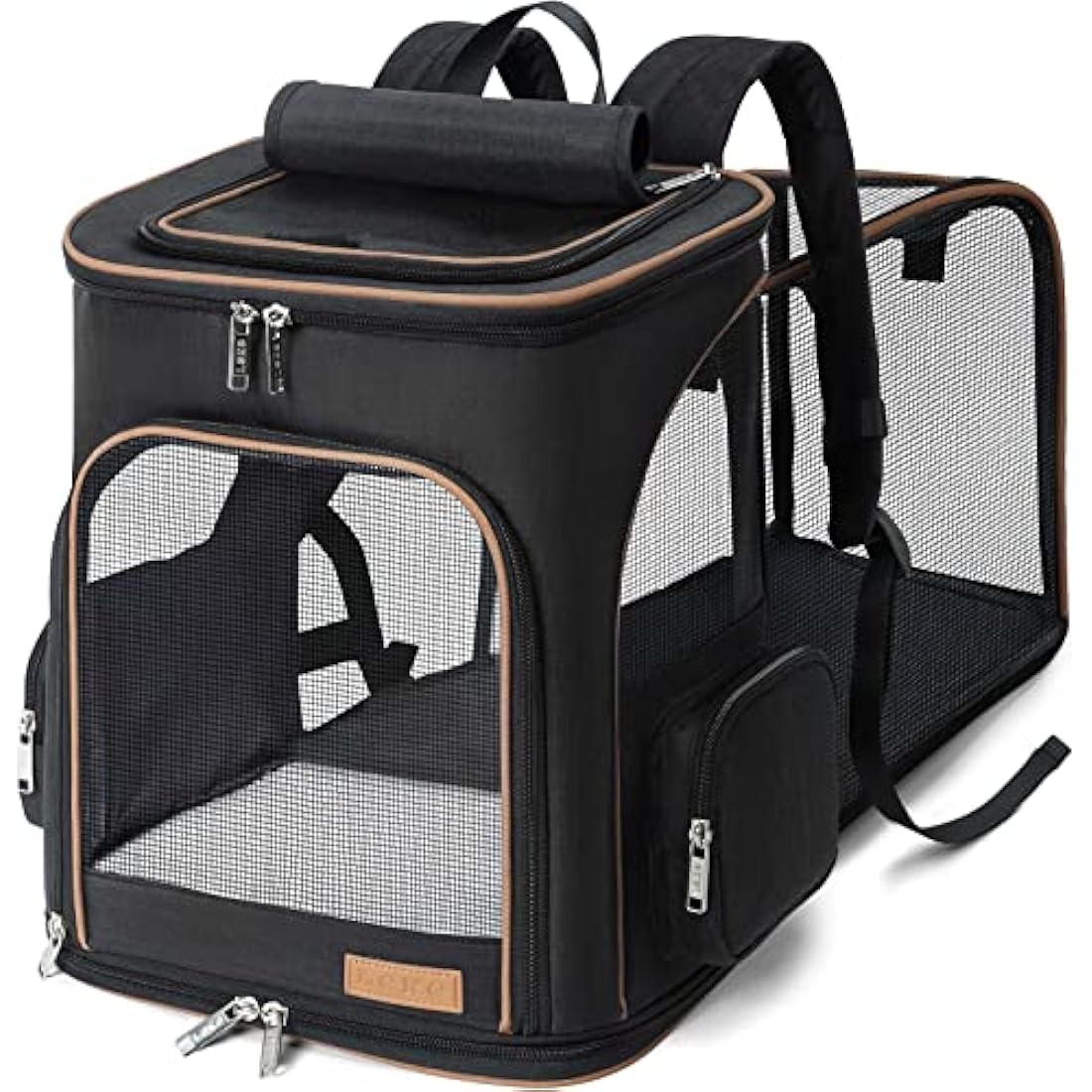 Lekesky Expandable Cat Carrier Backpack - Portable Breathable Rucksack for Medium and Small Cats & Dogs, Foldable with Inner Escape-proof Leash and Pet Mat, Supports 20 lbs (Black)