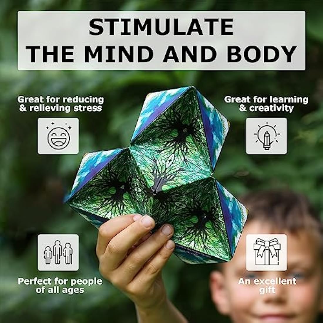 SHASHIBO Shape Shifting Box - Award-Winning, Patented Fidget Cube w/ 36 Rare Earth Magnets - Transforms Into Over 70 Shapes (Black & White)