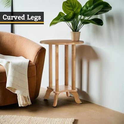 Premier Housewares Small Side Table for Living Room | Wooden Round Bedside Table for Storage | Corner End Table for Bedroom, Sofa, Nightstand | Telephone Table for Home, Office