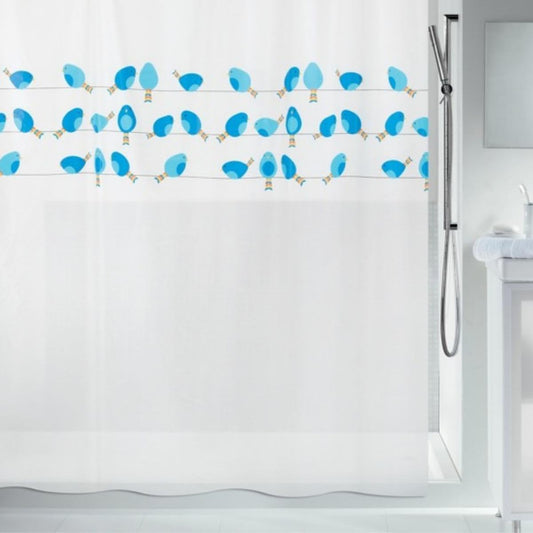 Spirella 1018685 10.18685 PEVA Shower Curtain, Bird Pattern, Blue, 180 x 200 cm