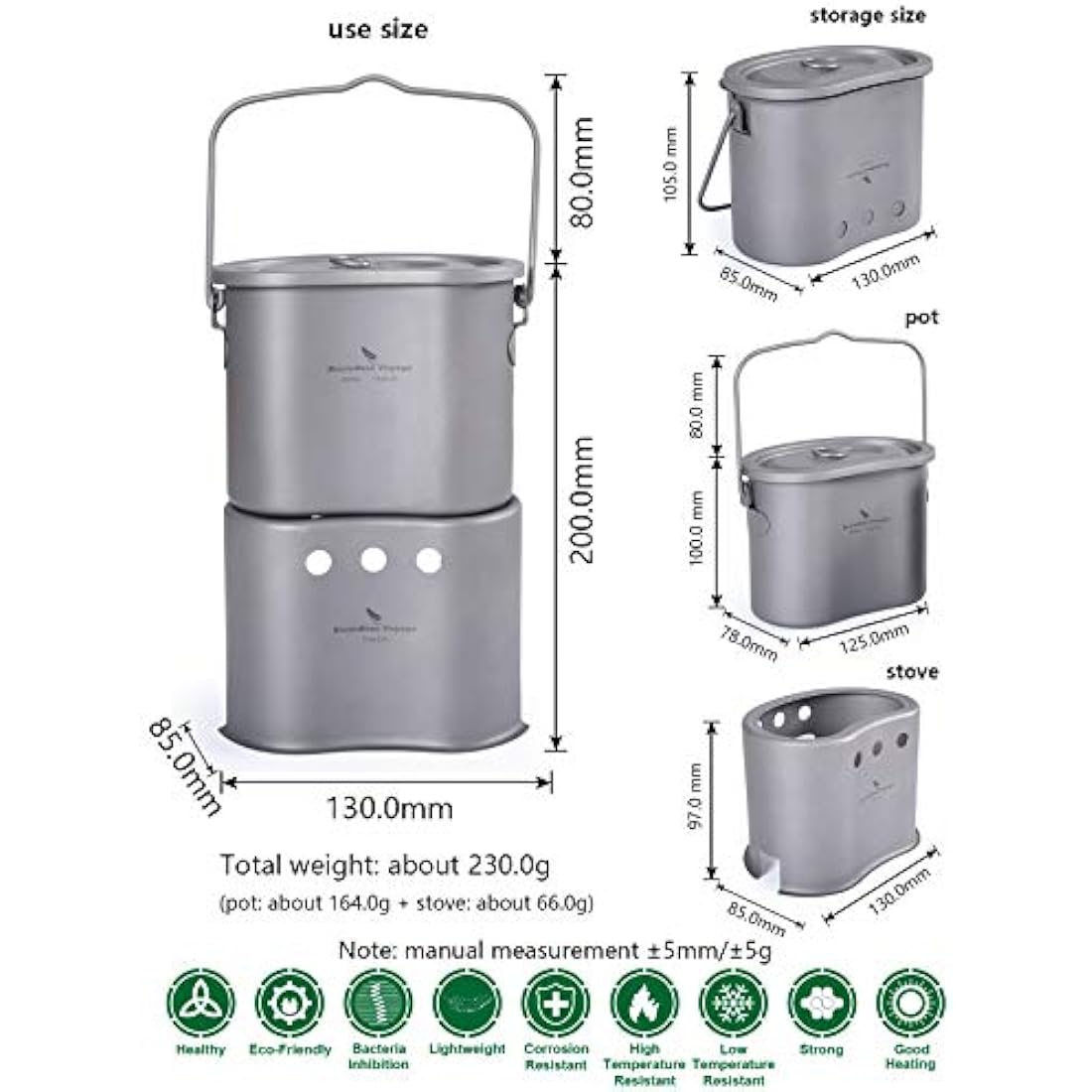 Boundless Voyage Titanium Wood Burning Stove Portable Caming Stove with Camping Pot 2 in 1 Ultralight Cooking Burner with Mesh Bag Ti1513B
