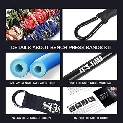 INNSTAR Portable Home Gym Set with Workout Bar, Bench Press Set, Squat Resistance Band, Door Anchor and More-Full Body Workout Equipment to Build Muscle and Shape Body