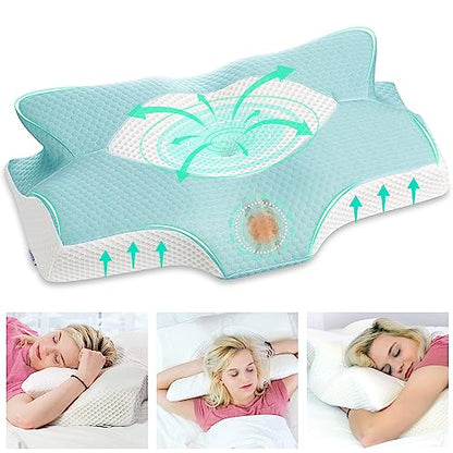 Elviros Cervical Memory Foam Pillow for Neck Pain Orthopedic Neck Pillow for Shoulder Pain Ergonomic Head Neck Support Pillow for Side/Back/Stomach