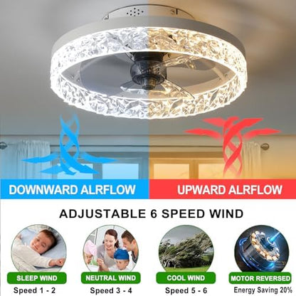 Exlafi Quiet Modern Ceiling Fans with Lights and Remote Control, LED Dimmable Fan Lamps for Bedroom and Living Room, Reversible with 6 Speeds (White, 40CM)