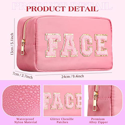 4 Pcs Preppy Makeup Bag Chenille Letter Nylon Cosmetic Bag Makeup Organizer Bag Toiletry Cosmetic Case Preppy Bag with Zipper Stuff Bag Cosmetic Pouch Makeup Pouch for Women Teen Girl, Mixed Colors